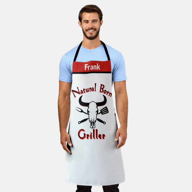 Funny BBQ Aprons, Natural Born Griller BBQ Quote Apron (Worn)