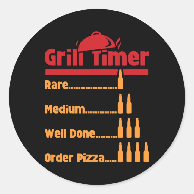 Funny Bbq Beer Bottles Grill Timer For Ckyard Rbec Classic Round Sticker (Front)