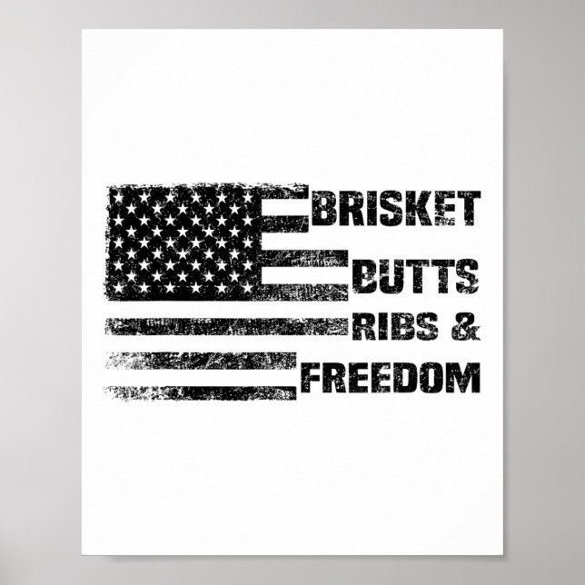 Funny Bbq Brisket Butts Ribs And Freedom Bbq Ameri Poster (Front)