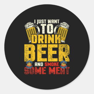 Funny Bbq Chef Beer Drinking Smoked Meat Lover Gif Classic Round Sticker