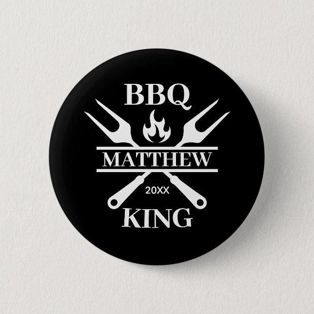 Funny BBQ Grill Master Personalized Barbecue King  2 Inch Round Button (Front)