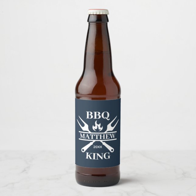 Funny BBQ Grill Master Personalized Barbecue King  Beer Bottle Label (Front)