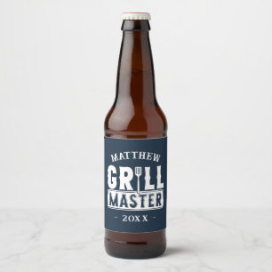 Funny BBQ Grill Master Personalized Barbecue King Beer Bottle Label