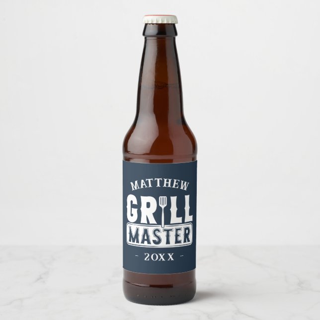Funny BBQ Grill Master Personalized Barbecue King Beer Bottle Label (Front)