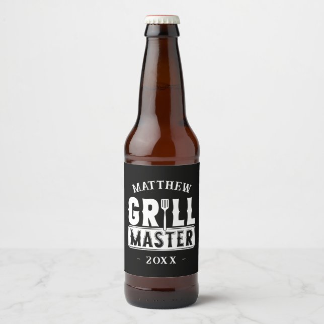 Funny BBQ Grill Master Personalized Barbecue King Beer Bottle Label (Front)