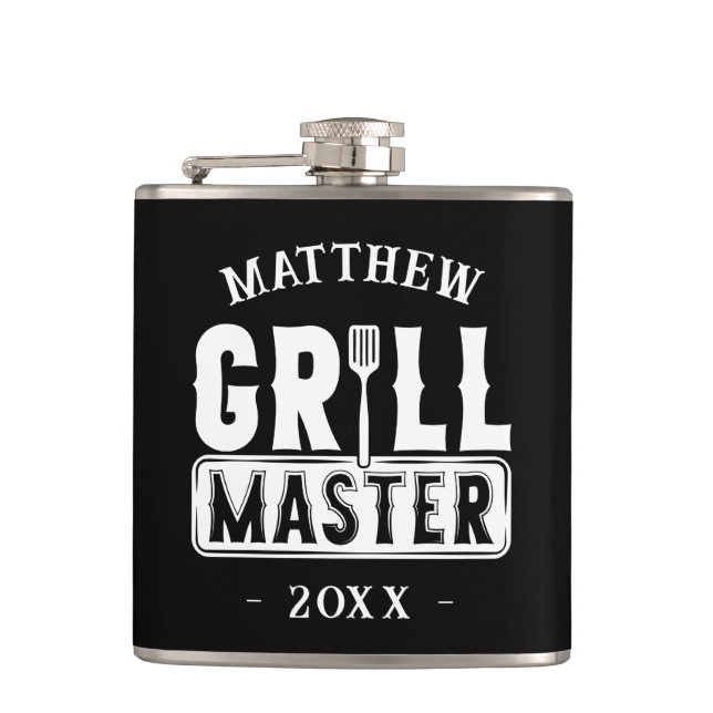 Funny BBQ Grill Master Personalized Barbecue King Hip Flask (Front)