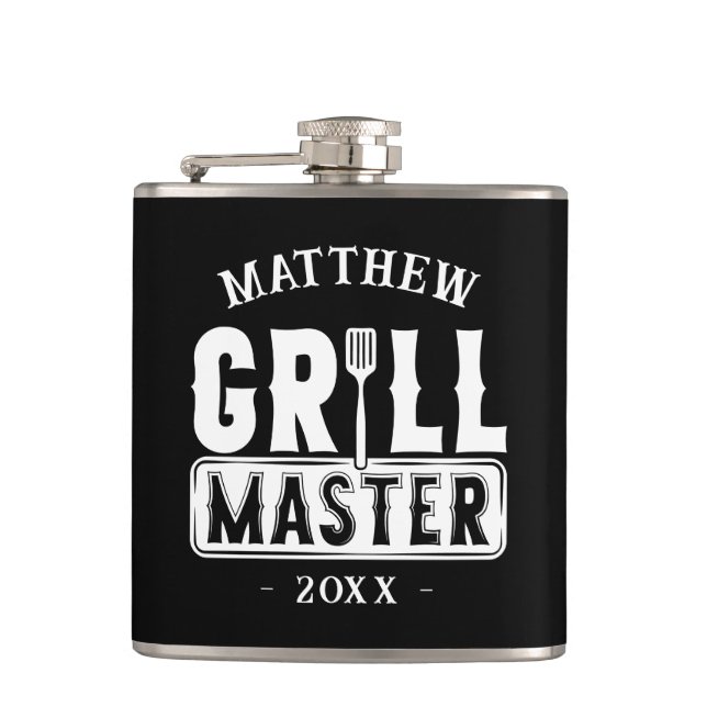 Funny BBQ Grill Master Personalized Barbecue King Hip Flask (Front)