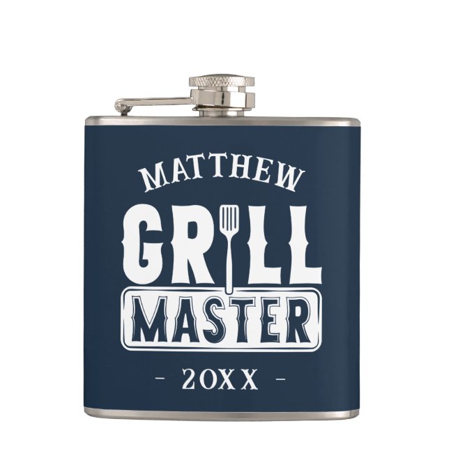 Funny BBQ Grill Master Personalized Barbecue King Hip Flask (Front)