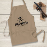 Funny BBQ Grill Master Personalized Barbecue King Standard Apron<br><div class="desc">Your BBQ grill master will love this personalized apron. The design features a criss crossed barbecue fork and knife with a fire flame above. Add your Grill King's name and year established or delete (marriage, house est., etc.) Perfect for your favourite foodie, father's day, family barbecue or reunion or fun...</div>