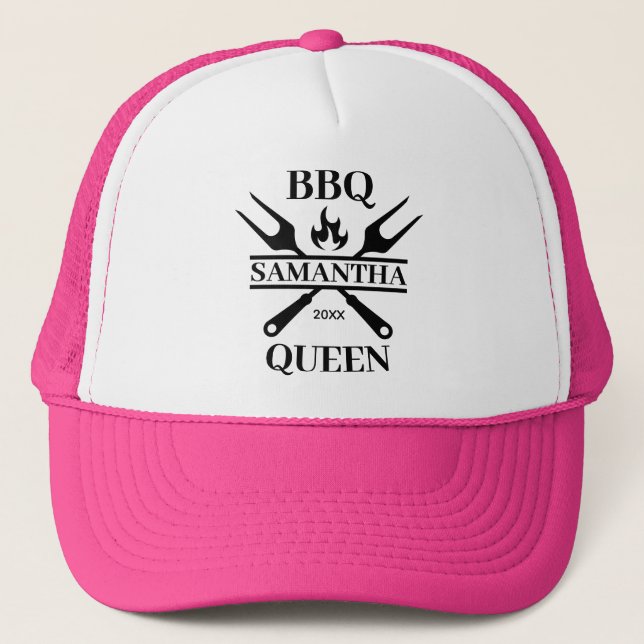 Funny BBQ Grill Master Personalized Barbecue Queen Trucker Hat (Front)