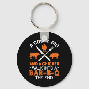 Funny Bbq Grilling Design A Cow A Pig And A Chicke Keychain