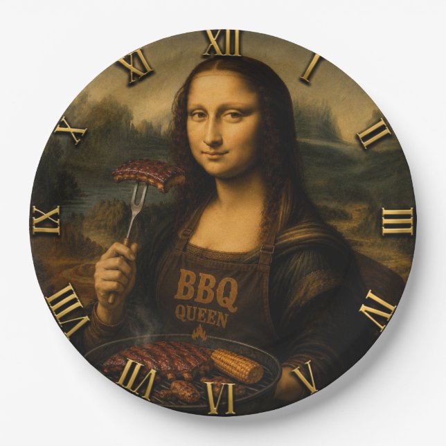 Funny BBQ Mona Lisa Paper Plate (Front)