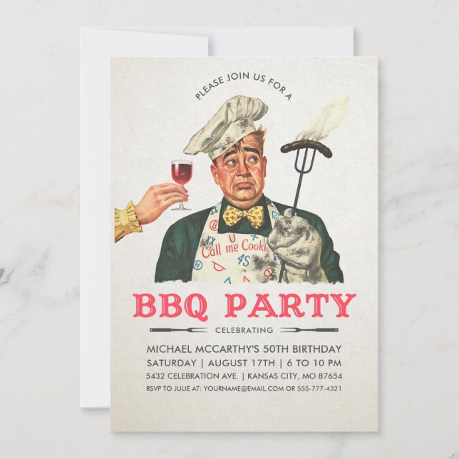 Funny BBQ Party Invitations | Birthday | Vintage (Front)