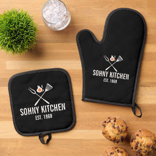 Funny BBQ Personalized Barbecue Kitchen Dining Oven Mitt & Pot Holder Set