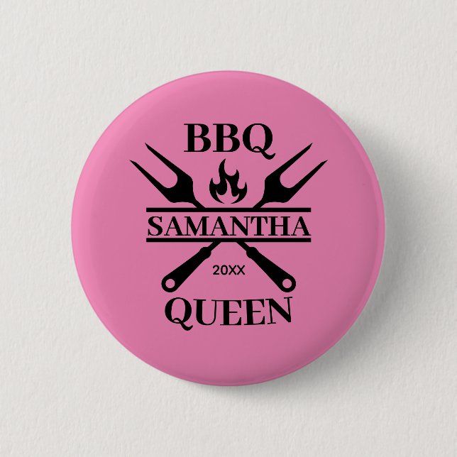 Funny BBQ Personalized Barbecue Queen Apron Cuttin 2 Inch Round Button (Front)