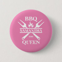 Funny BBQ Personalized Barbecue Queen Button