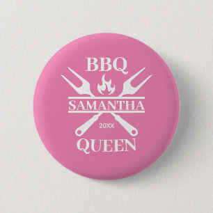 Funny BBQ Personalized Barbecue Queen Button