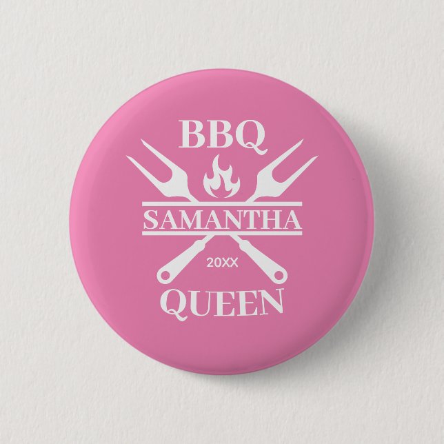 Funny BBQ Personalized Barbecue Queen Button (Front)