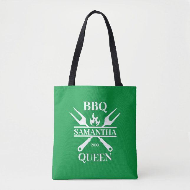 Funny BBQ Personalized Barbecue Queen  Tote Bag (Front)