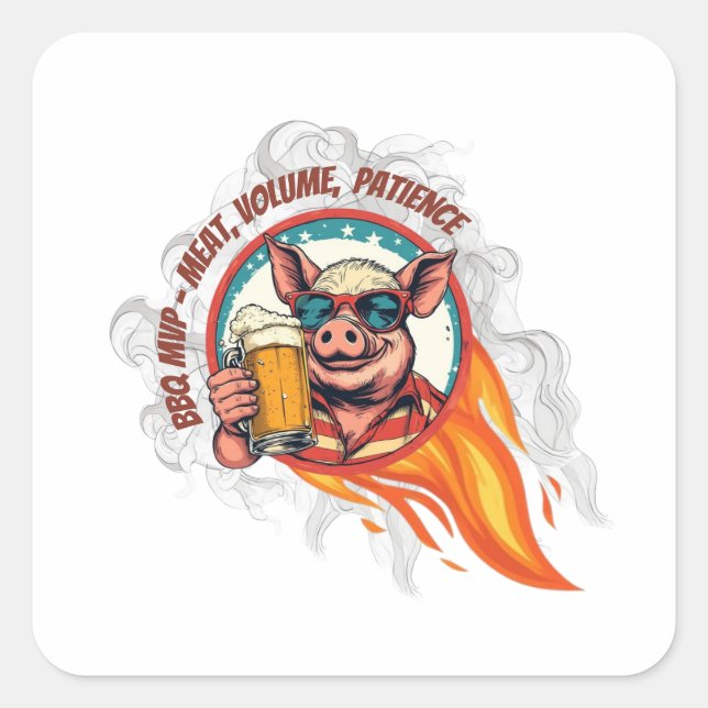Funny BBQ Pig Beer Mug 4th of July | Grill Master  Square Sticker (Front)