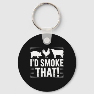 Funny Bbq Pitmaster Meat Bris Ribs Smoker Grill Keychain