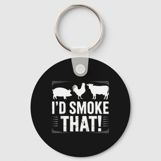 Funny Bbq Pitmaster Meat Bris Ribs Smoker Grill Keychain (Front)