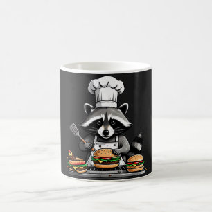 Funny BBQ Raccoon Flipping Burgers Coffee Mug