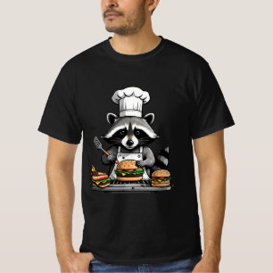 Funny BBQ Raccoon Flipping Burgers T-Shirt
