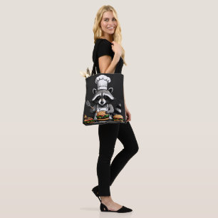 Funny BBQ Raccoon Flipping Burgers Tote Bag