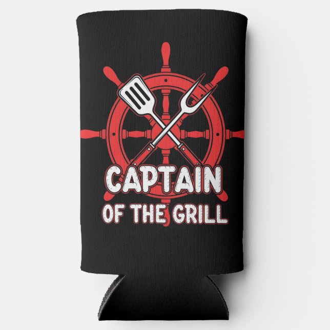 Funny BBQ Sailing Captain Of The Grill  Seltzer Can Cooler (Front)