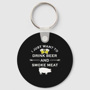 Funny Bbq Shirt Drink Beer Smoke Meat Grill Shirt Keychain