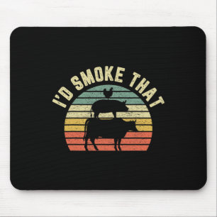 Funny Bbq Shirt I'd Smoke That Retro Rbeque Grilli Mouse Pad