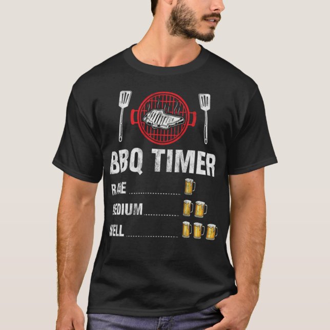 Funny BBQ Timer Barbecue Party Beer Drinking rainb T-Shirt (Front)