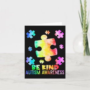 Funny Be Kind Puzzle Pieces Tie Dye Autism Awarene Card