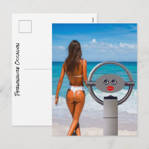 Funny Beach Binoculars Bikini Ocean View Humour 10 Holiday Postcard