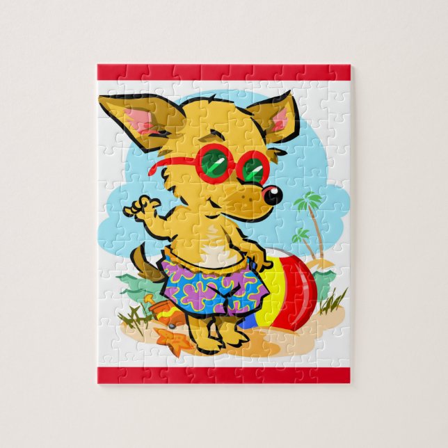 Funny Beach Chihuahua Dog Jigsaw Puzzle (Vertical)