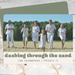 Funny Beach Christmas Custom Family Photo Green Holiday Card<br><div class="desc">Bring a splash of tropical fun to your holiday greetings with our Funny Beach Christmas Custom Family Photo Green Holiday Card. Perfect for families who enjoy a sunny Christmas by the sea, this card features your personalized family photo, along with playful sayings like “Seas and Greetings” and “Dashing Through the...</div>