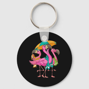 Funny Beach Flamingos With Towels Cool Summer Bird Keychain