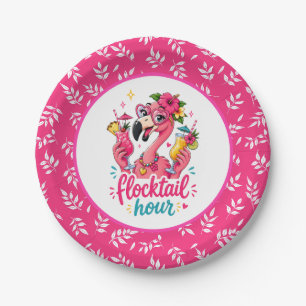 Funny beach pink flamingo Flocktail party Paper Plate