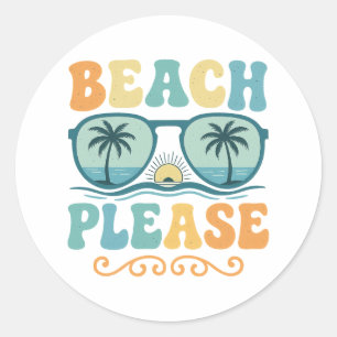 Funny Beach Please Retro 70s Summer Vacation Classic Round Sticker