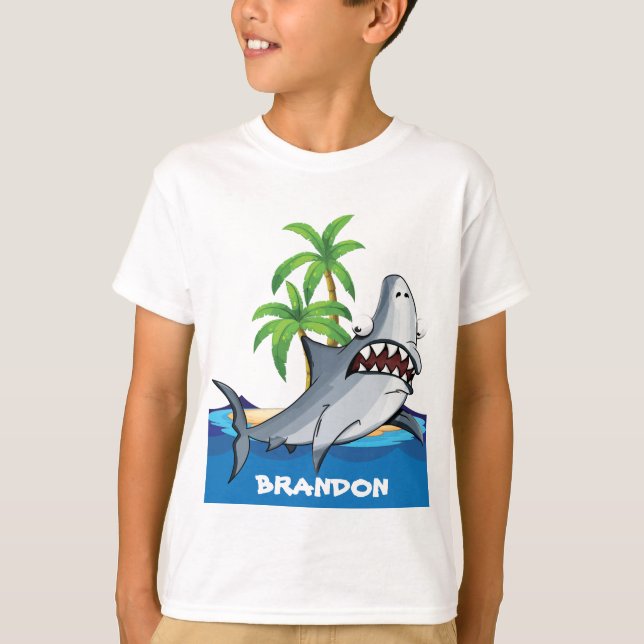 Funny beach shark add name T-Shirt (Front)