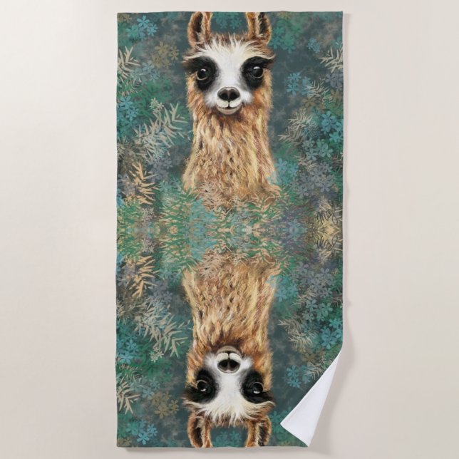 Funny Beach Towel Curious Playful Llama (Front)