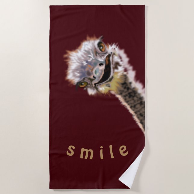 Funny Beach Towel Happy Ostrich - Choose Colour (Front)