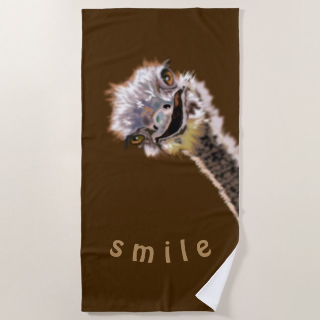 Funny Beach Towel Playful Ostrich - Smile (Front)