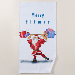 Funny Beach Towel with Bodybuilder Santa Claus