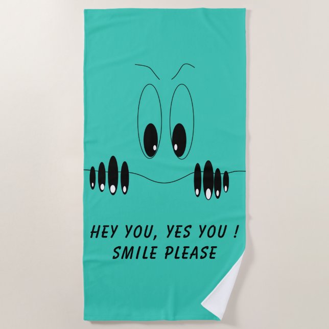 Funny Beach Towel with Curiosity Eyes - Smile (Front)