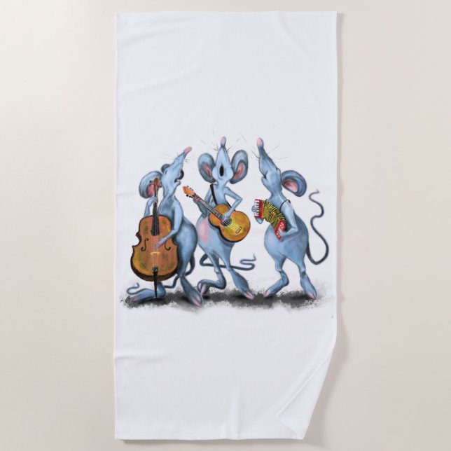 Funny Beach Towel with Mouses Music Band (Front)