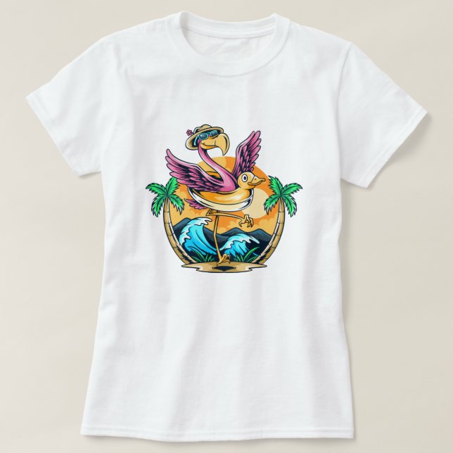 Funny Beach Tropical Flamingo T-Shirt (Design Front)