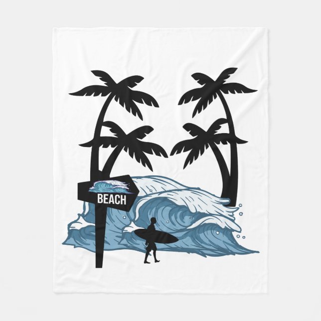 Funny Beach Wave Fleece Blanket (Front)