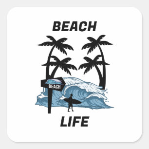 Funny Beach Wave Square Sticker